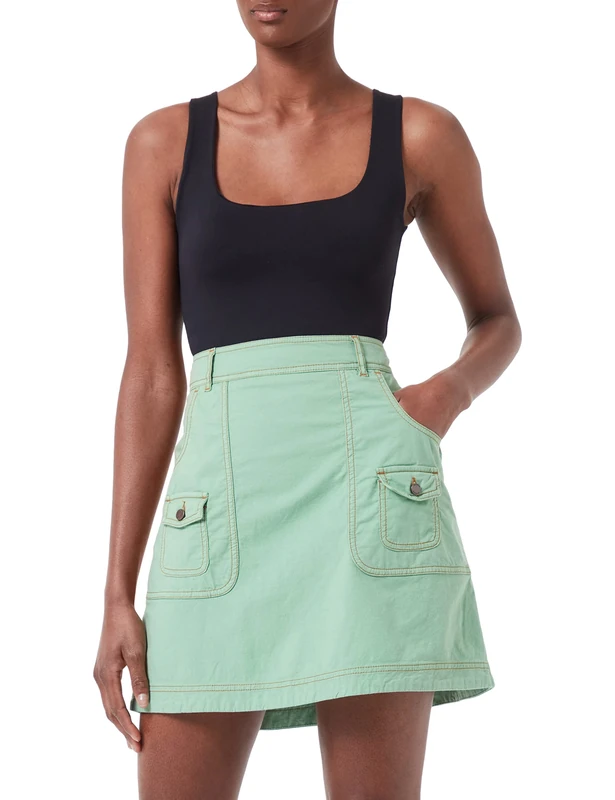Love Moschino Women's Fancy Cotton-Linen Blend with Embroidery and Small Patch Pockets Skirt, Green, 48