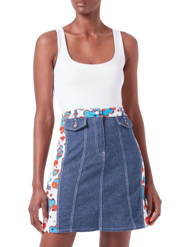 Love Moschino Women's Indigo Linen Blend Stretch Skirt, Dark Blue Denim, 38