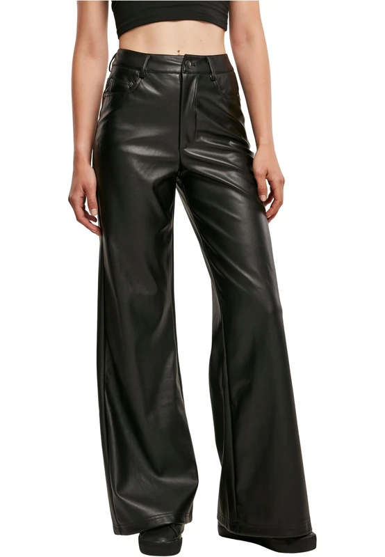 Urban Classics Men's Ladies Faux Leather Wide Leg Pants, Black, 29 - Image 1