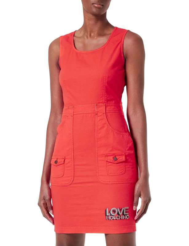Love Moschino Women's Tube Dress in Stretch Fancy Cotton-Linen, Orange, 14