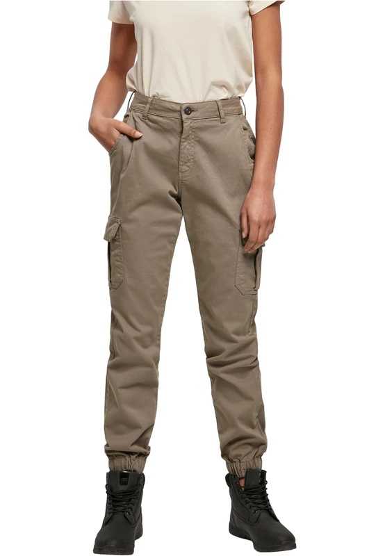 URBAN CLASSICS Combat Cargo Trousers for Women, Cargo Joggers Trousers for Women, Stretch Casual High-Waist Cargo Trousers, Combat Casual Trousers, Colour: Softtaupe, Size: 34