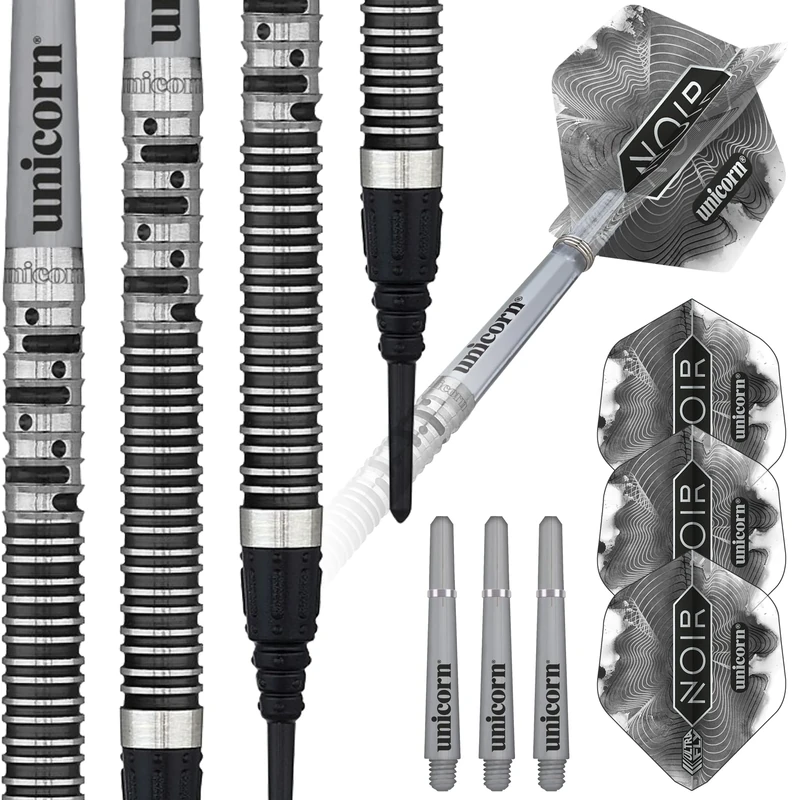 Unicorn Soft Tip Darts Set | Gary 'The Flying Scotsman' Anderson Noir Organic Phase 5 | 90% Tungsten Barrels with Black Titanium Coating | 18 g