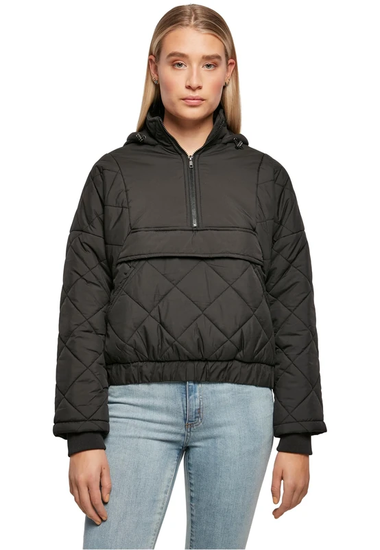 Urban Classics Women's Ladies Oversized Diamond Quilted Pull Over Jacket, Black, 5XL