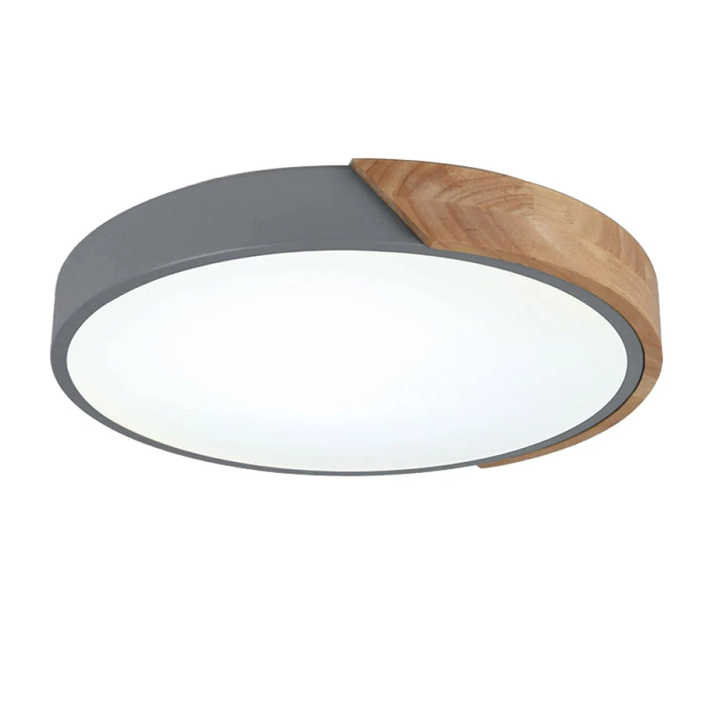 Round Macaron LED Ceiling Light, Modern Wood Ceiling Lamp Flush Mount Ceiling Lighting for Children's Room, Living Room, Bedroom, Hallway,Grey+Stepless Dimming-40cm 27W