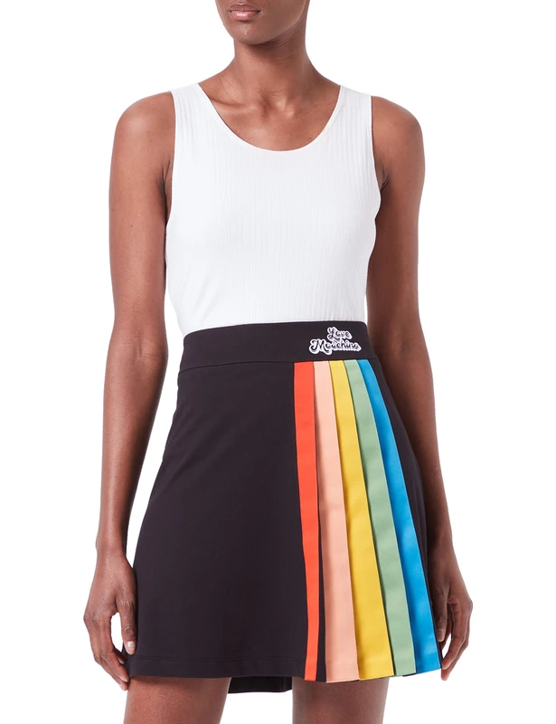 Love Moschino Women's Rainbow Ribbons and Bubble Logo Skirt, Black, 40