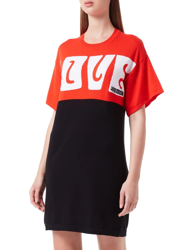 Love Moschino Women's 70's Intarsia. Dress, Black, 42
