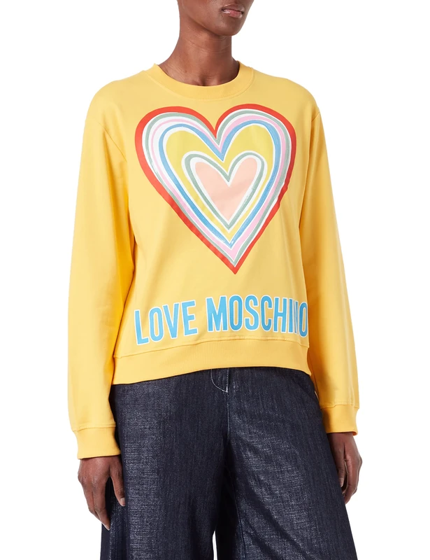 Love Moschino Women's Multicolor Heart Sweatshirt, Yellow, 40
