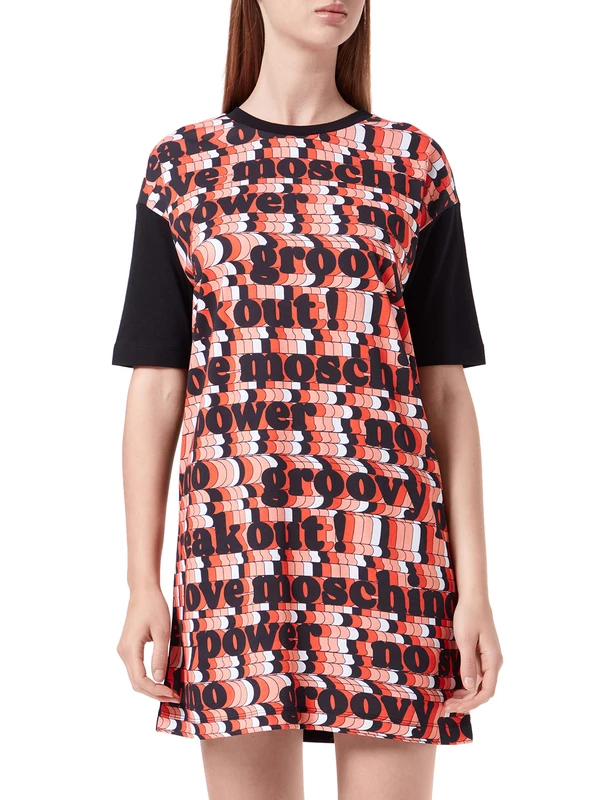 Love Moschino Women's Groovy Panel Print. Dress, Black, 44