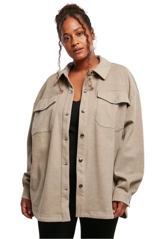Urban Classics Women's Ladies Classic Overshirt Shirt, lighttaupe, XXL