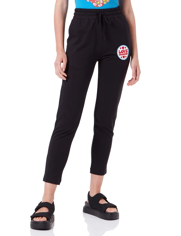 Love Moschino Women's Jogger in 100% Cotton Fleece Casual Pants, Black, 38