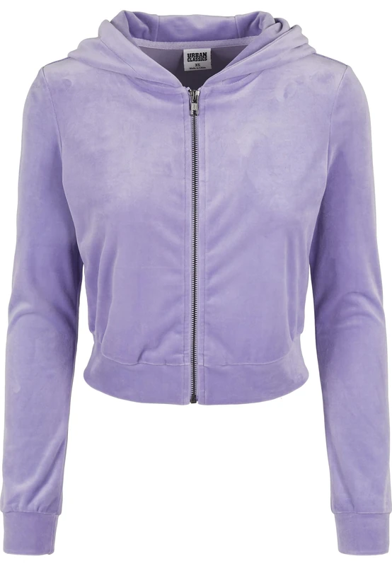 Urban Classics Women's Ladies Short Velvet Zip Hoody Hooded Sweatshirt, Lavender, XXL