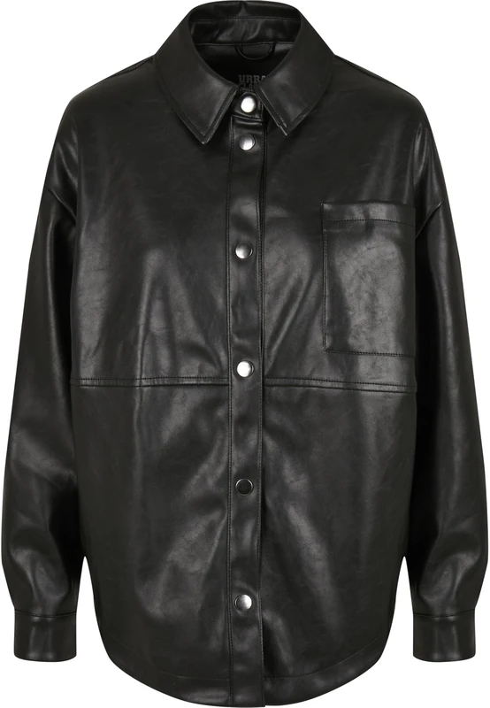 Urban Classics Women's Ladies Faux Leather Overshirt Shirt, Black, 5XL