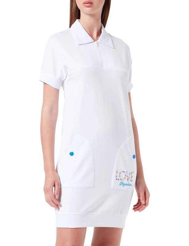 Love Moschino Womens Multicolor snap Buttons Dress, Optical White, 38