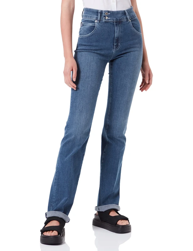 Love Moschino Women's Superstretch Blue Denim with Embroidered Logo Patch Jeans, 32