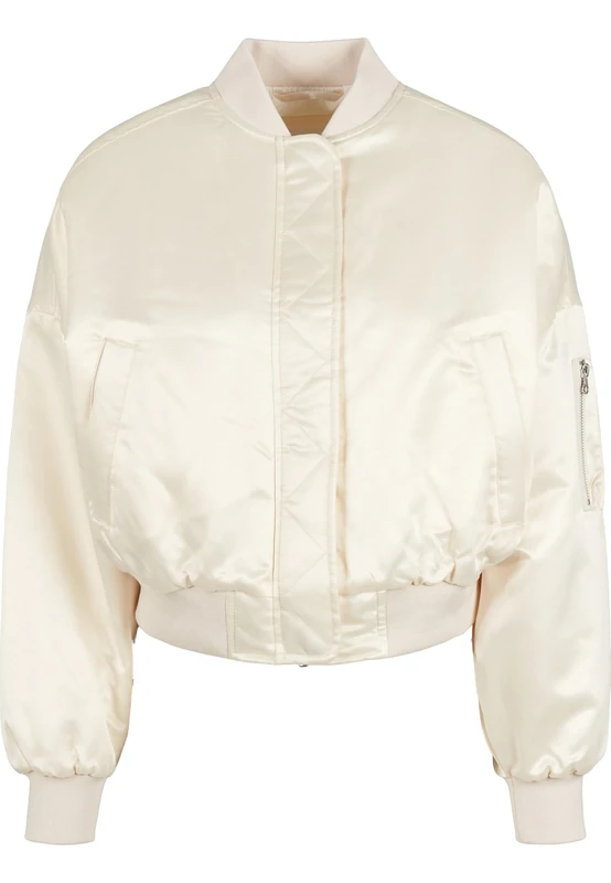 Urban Classics Women's Ladies Short Oversized Satin Bomber Jacket, whitesand, M