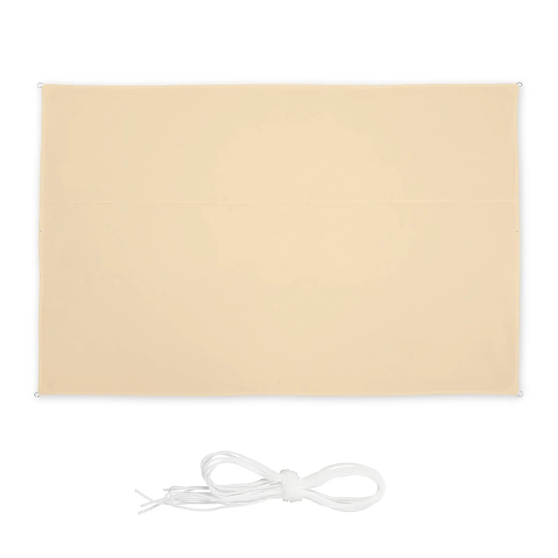 Relaxdays shade sail, rectangular, UV protection, water-repellent, canopy, with ropes, patio, terrace, 2 x 4 m, beige
