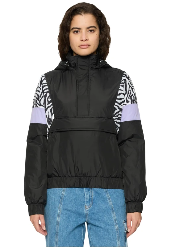Urban Classics Women's Ladies AOP Mixed Pull Over Jacket Jacket, black/zebra, 4XL