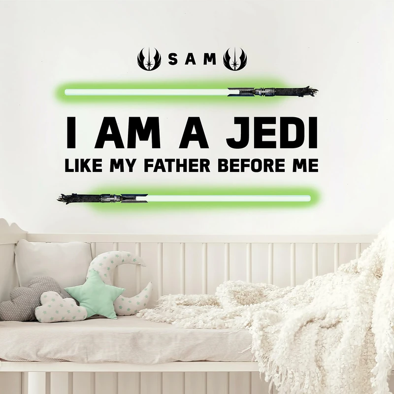 RoomMates RMK4897GM Star Wars I Am A Jedi Peel and Stick Wall Decal Giant Glow in The Dark Personalized Headboard - Image 1
