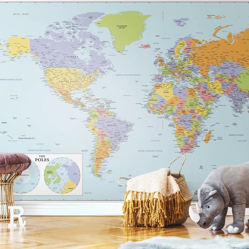 RoomMates RMK12025M Blue and Green World Map Educational Mural Peel and Stick Wallpaper