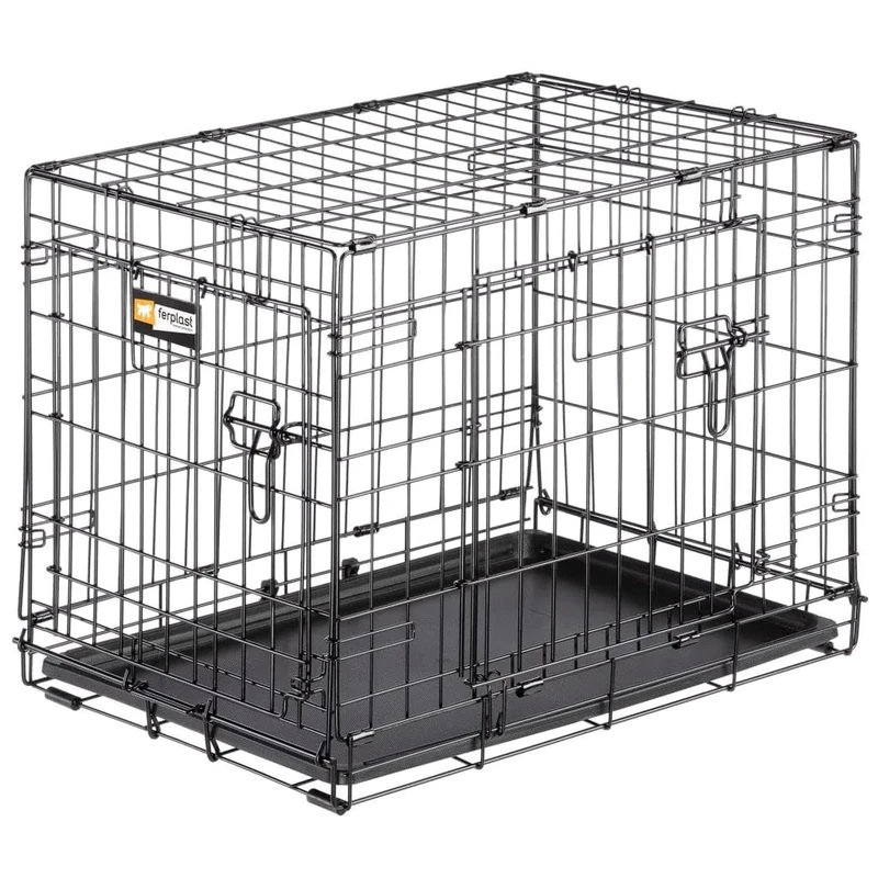 Ferplast Foldable dog cage DOG-INN 60 Puppy training pen, Metal crate, Divider panel included, Double door with safety latch, 64,1 x 44,7 x h 49,2 cm Black
