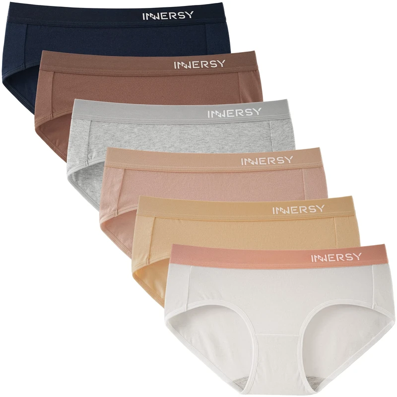 INNERSY Ladies Underwear Cotton Knickers Multipack Comfortable Midi Hipster Panties 6 Pack (12, Basic Multicolor)