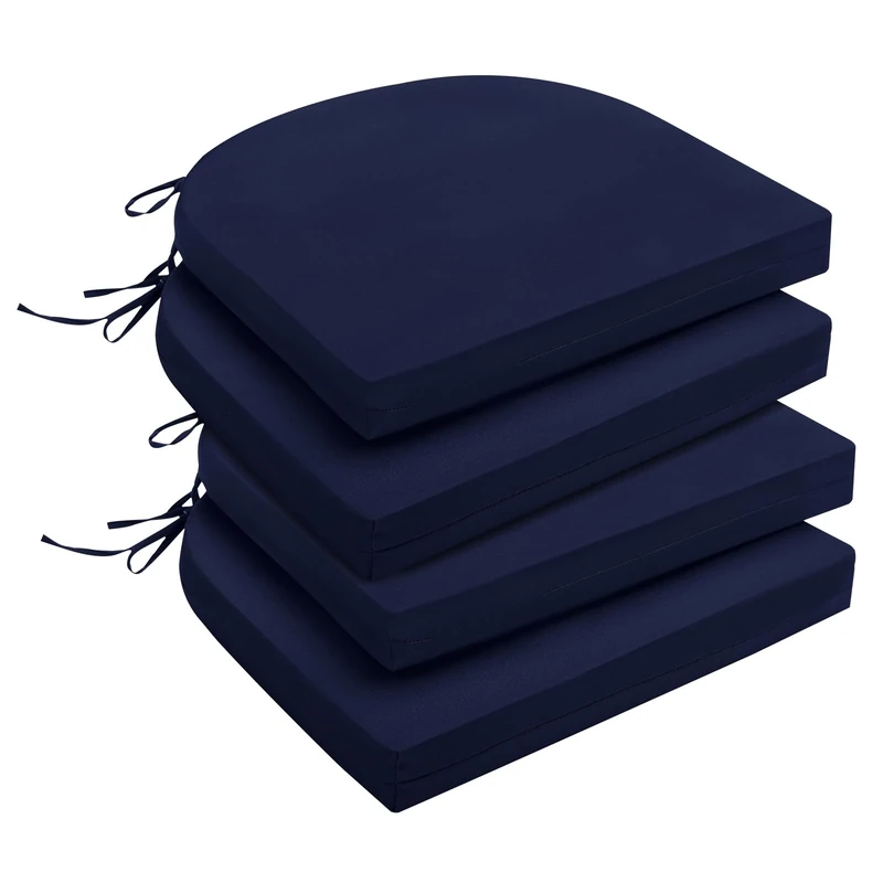 downluxe Outdoor/Indoor Waterproof Round Corner Seat Cushion, 17" x 16" x 2", Navy Blue, Pack of 4
