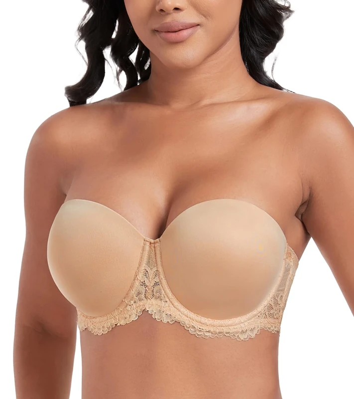 DotVol Women's Full Figure Strapless Bra Multiway Plus Size Underwire Contour Beauty Back Bra(Nude,44DD)