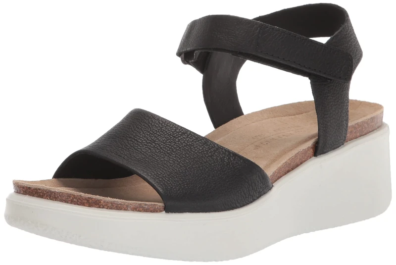 ECCO Women's Flowt Wedge Cork Sandal, Black, 6-6.5