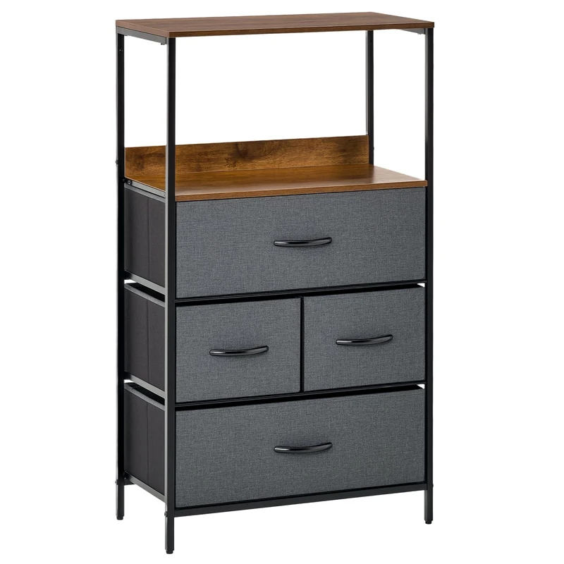 HOMCOM 4 Drawer Storage Chest Unit Home Cabinet w/Shelves Home Living Room Bedroom Entryway Living Furniture, Black