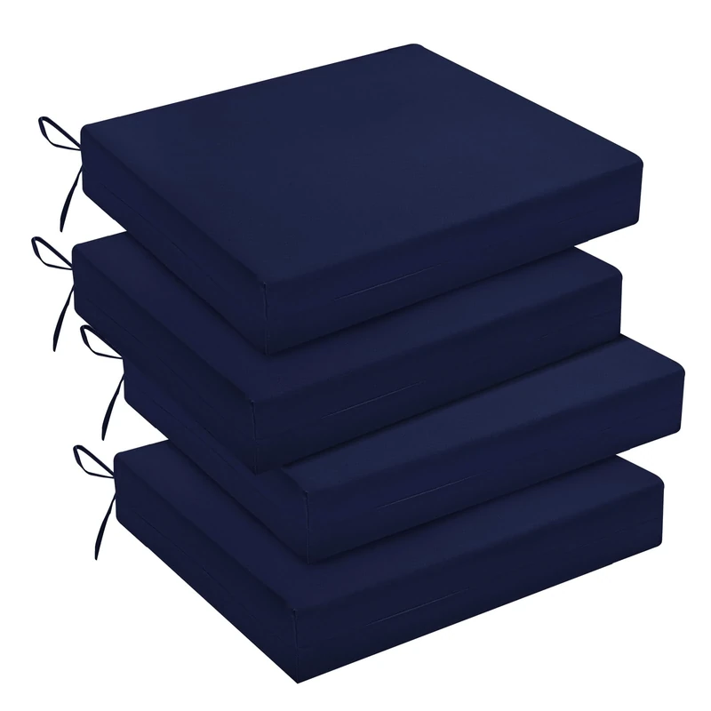 downluxe Outdoor/Indoor Waterproof Square Corner Seat Cushion, 18.5" x 16" x 3", Navy Blue, Pack of 4