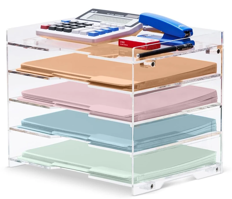 My Space Organizers File Paper Organizer Letter Tray for Desk Office Supplies Folder Accessories Storage, Clear Acrylic, for Home School Desktop Organization