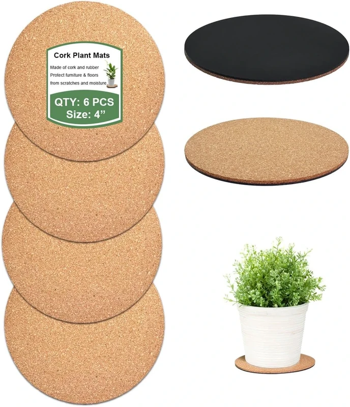 vensovo Cork Plant Coasters & Saucers 10 CM– Absorbent Round Mats for Indoor Flower Pots, Planters, House plants, Surface Protector for Table & Floor – 6 Pcs