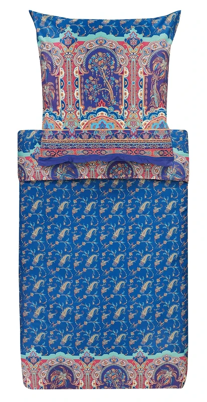 Bassetti Piazza Dei Normanni B1 9314243 Bed Linen Set 2-Piece 100% Cotton with Zip Closure 135 x 200 cm / 80 x 80 cm Blue