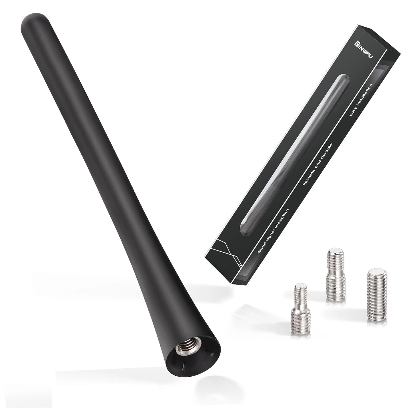 Bingfu Universal Car Antenna Car Radio Aerial 16cm Roof Mount Rubber Short Antenna Mast Replacement with Excellent AM & FM Reception for all Cars Truck SUV, M4.0 M5.0 M6.0 Screws