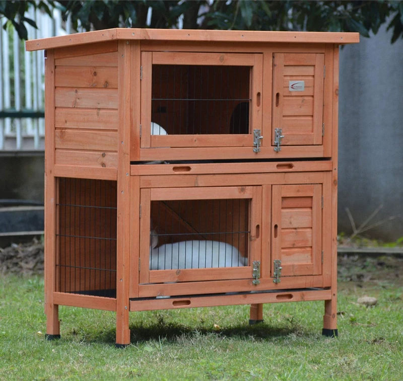 BUNNY BUSINESS Rabbit Guinea Pig Outdoor Hutch, Double Decker Rabbit Hutches on legs (Red Cedar)