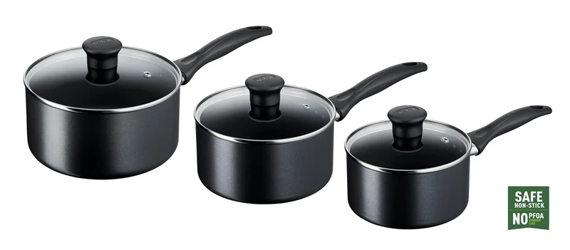Tefal Cookware Set, Saucepans, Induction, Black, 3 Pc Set