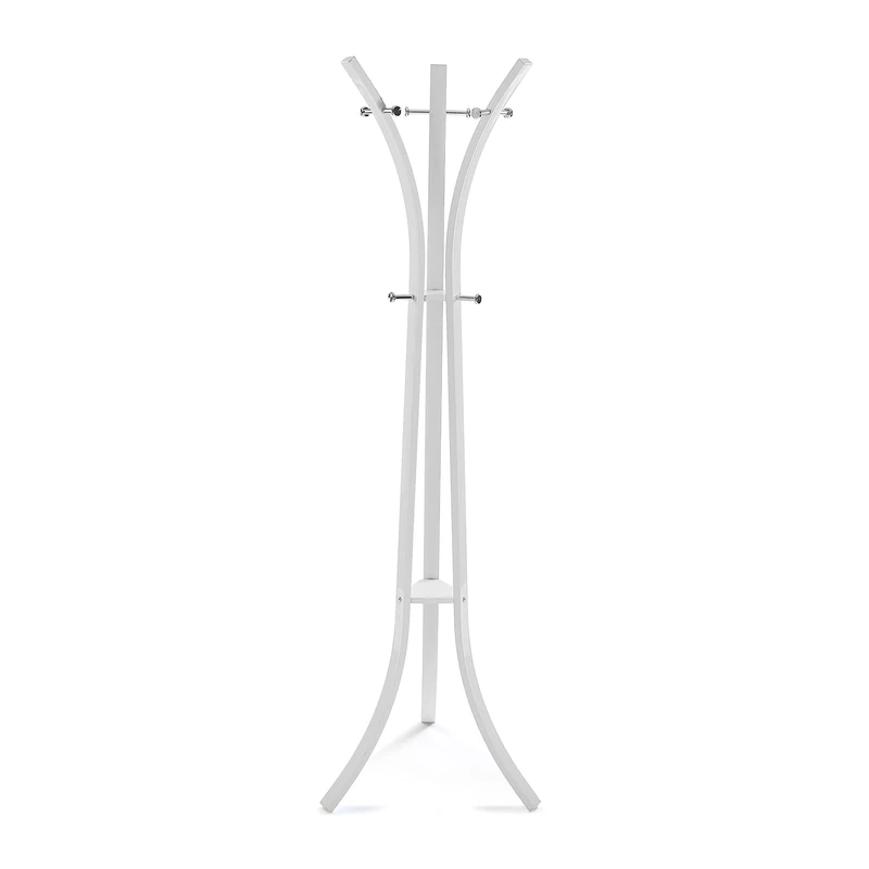 Versa Kiefer Minimalist Style Standing Coat Rack with 6 Hooks or Hangers for Clothes or Bags for the Entryway, Measures (H x W x H) 175 x 58 x 58 cm, Metal, White