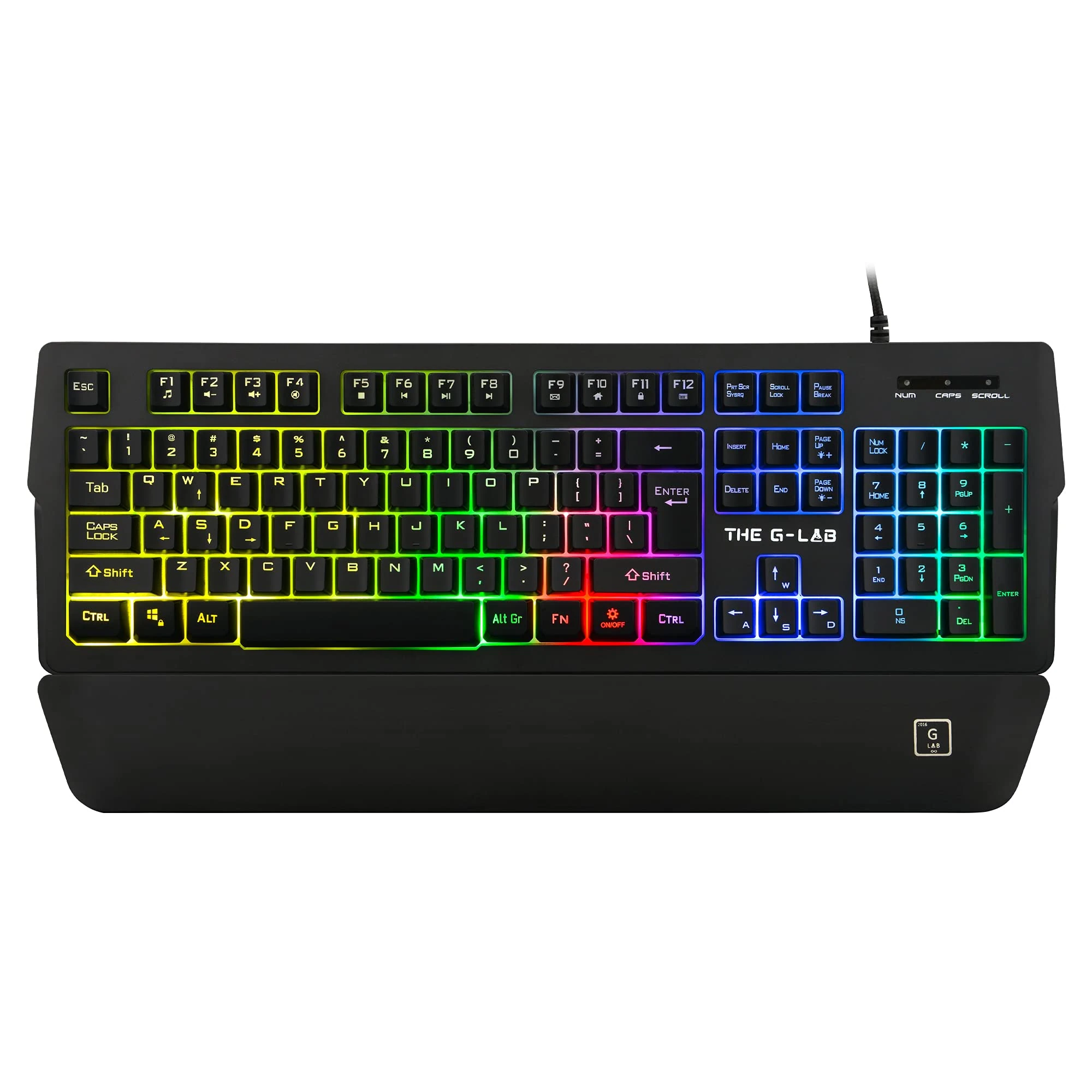 THE G-LAB Keyz Palladium Wired USB QWERTY-US Layout Gaming Keyboard - Multicolor RGB LED Backlit Gaming Keyboard, Magnetic Wrist Rest, 26 Anti-ghosting Keys, Durable - PC and Consoles (PS5) (Black)