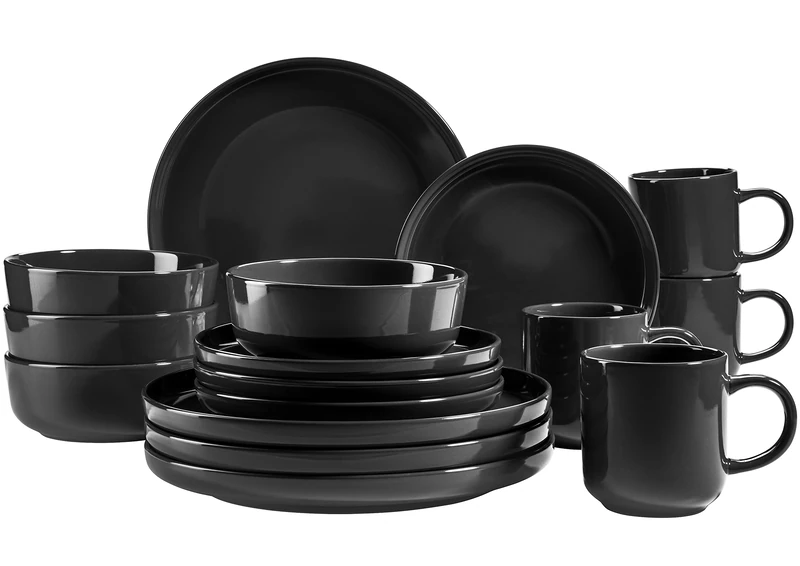 MÄSER 931961 Alenia Series Crockery Set for 4 People in Modern Scandinavian Design 16-Piece Ceramic Dinner Set in Black Stoneware