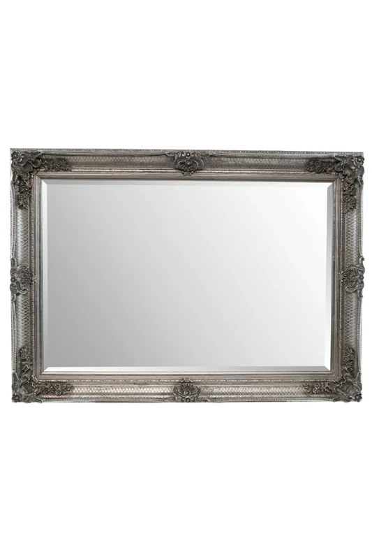 Milton Manor Silver Antique Style Wall Mirror Wood Based 3Ft7 X 2Ft7 110cm X 79cm