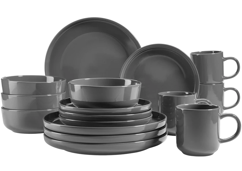 MÄSER Alenia Series, Crockery Set for 4 People in Modern Scandinavian Design, 16-Piece Ceramic Crockery Set in Grey, Stoneware