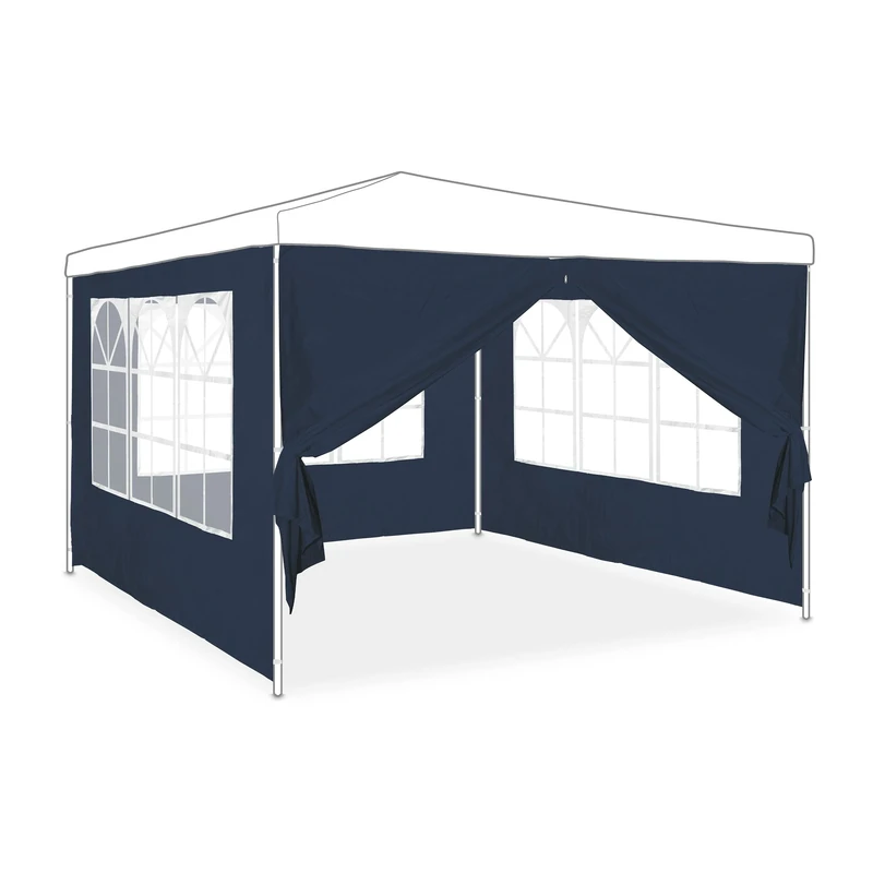Relaxdays gazebo side panels, set of 4, marquee side wall, waterproof, with window, PE fabric, pergola covers, blue