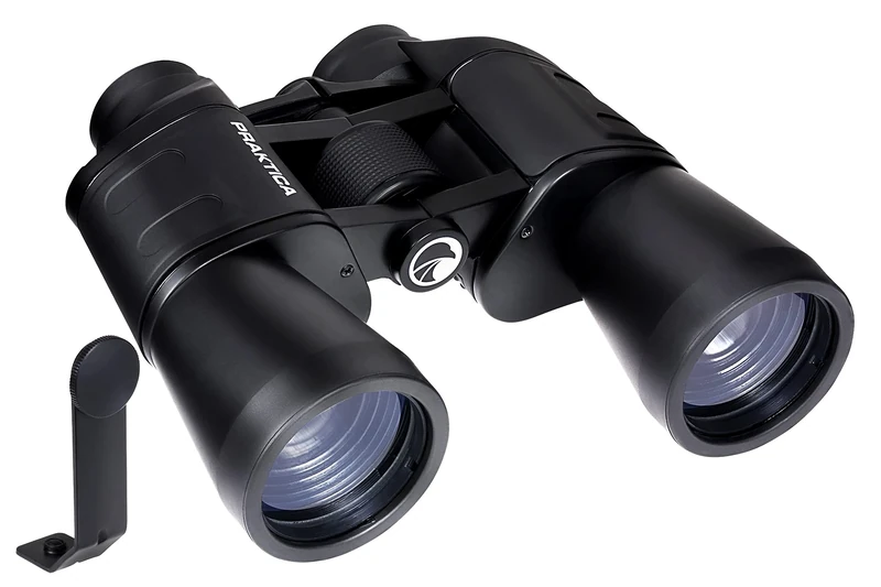 Praktica Falcon 10x50mm Porro Prism Field Black Binoculars & Tripod Mount Adapter - Fully Coated Lenses, Sturdy Construction, Aluminium Chassis, Bird Watching, Sailing, Hiking, Sightseeing, Astronomy