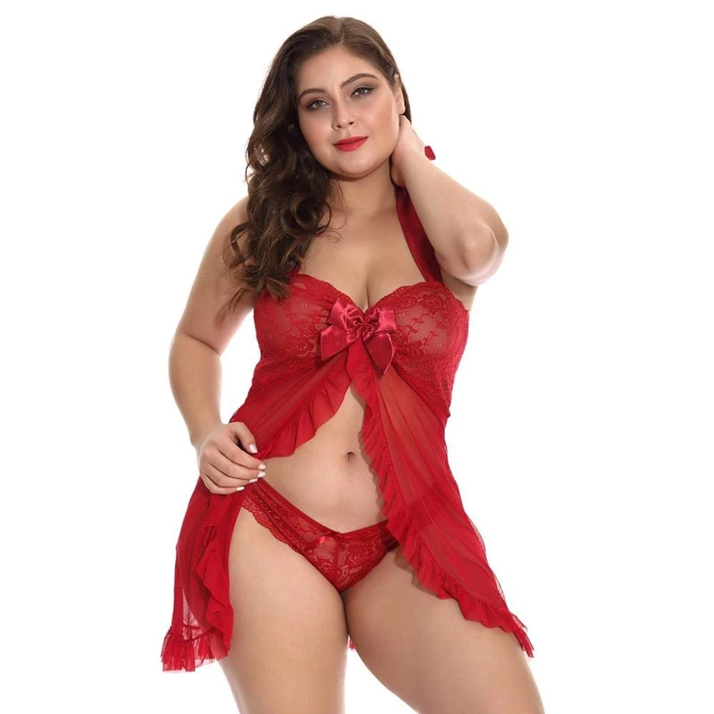 KSDFIUHAG Sexy Lingerie for Women for Sex Erotic Lingerie Women Bow Lace Transparenty Nightdress Halter Temptationy Underwear Porno Baby Doll-Wine_XL