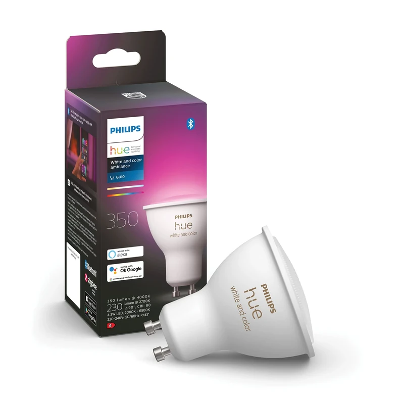 Philips Hue New White and Colour Ambiance Smart Light [GU10 Spot] with Bluetooth. Works with Alexa, Google Assistant and Apple Homekit. for Home Indoor Lighting for Livingroom, Lounge.