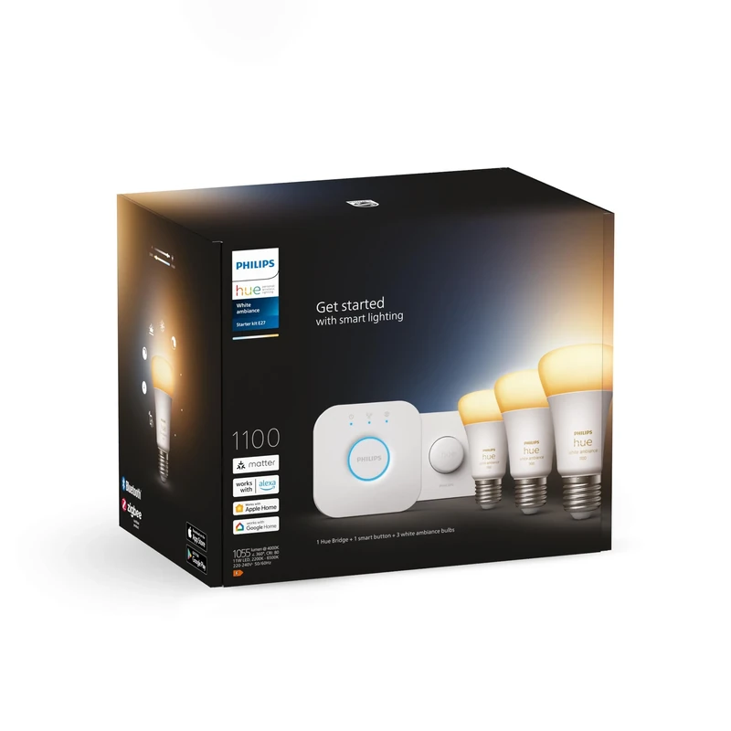 Philips Hue White Ambiance E27 Starter Set with Smart Button 3 x 800 lm 75 W