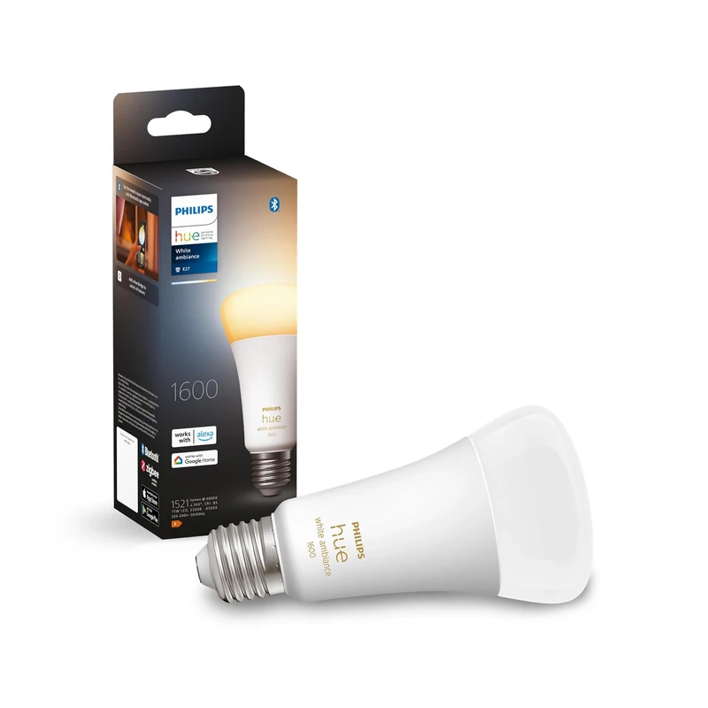 Philips Hue White Ambiance E27 LED Bulb, 1600lm, dimmable, All Shades of White, controllable via app, Compatible with Amazon Alexa (Echo, Echo Dot), Old Generation