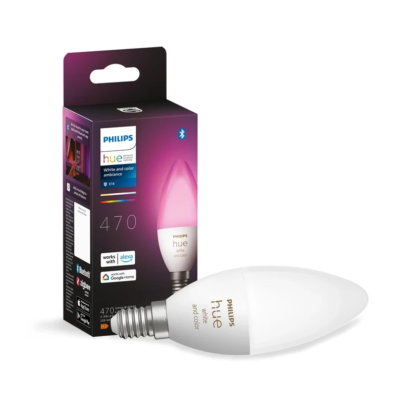 Philips Hue White and Colour Ambiance Smart Light Bulb [E14 Small Edison Screw] with Bluetooth. Works with Alexa, Google Assistant and Apple Homekit