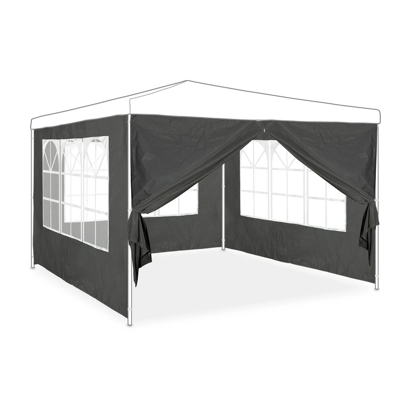 Relaxdays gazebo side panels, set of 4, marquee side wall, waterproof, with window, PVC/PE fabric, covers, grey