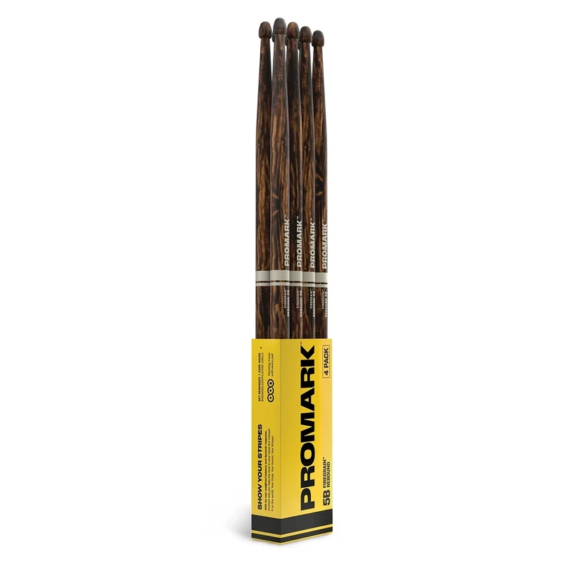 ProMark Drum Sticks - Rebound 5B Drumsticks - FireGrain For Playing Harder, Longer - No Excess Vibration - Lacquer Finish, Acorn Tip, Hickory Wood - Drum Sticks Set - Buy 3 Pairs Get 1 Free